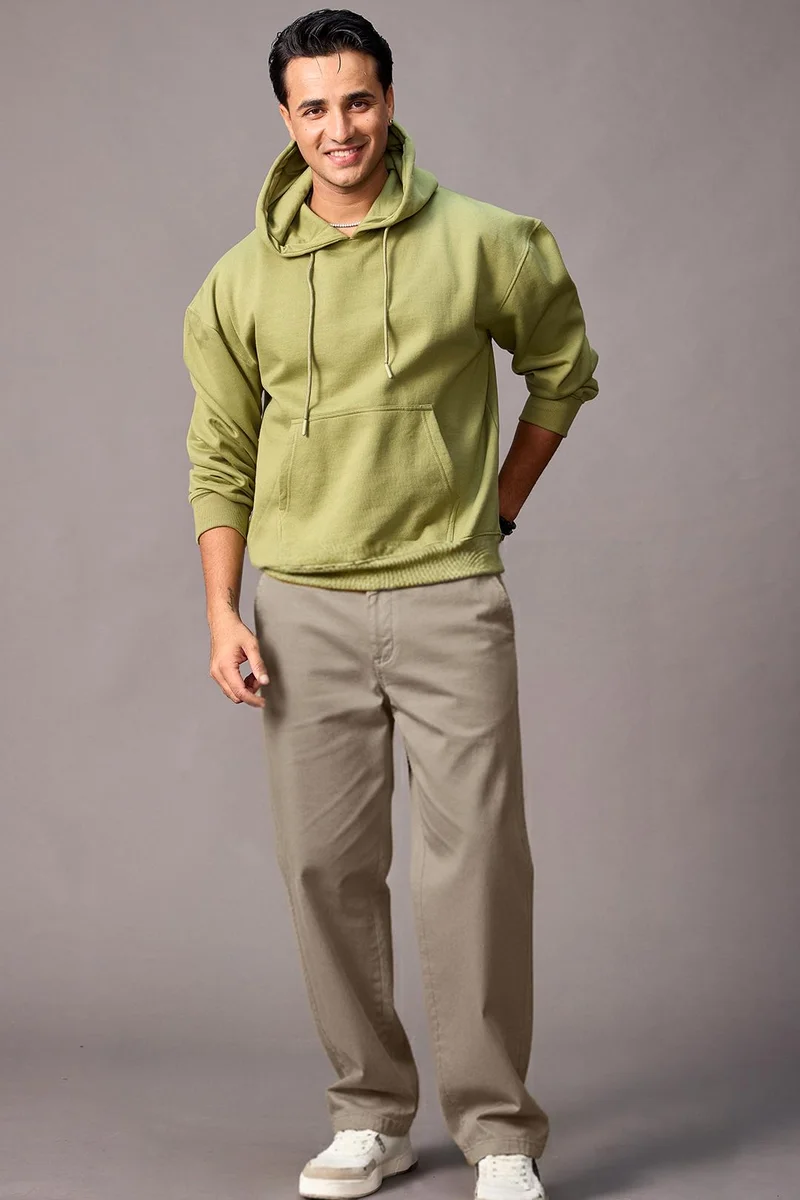 Urbano Fashion Men's Grey Loose Baggy Fit Solid Chino Trousers Non-Stretchable